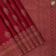 Maroon red gold zari fancy leaf design self gold mango butta turning border gift silk saree