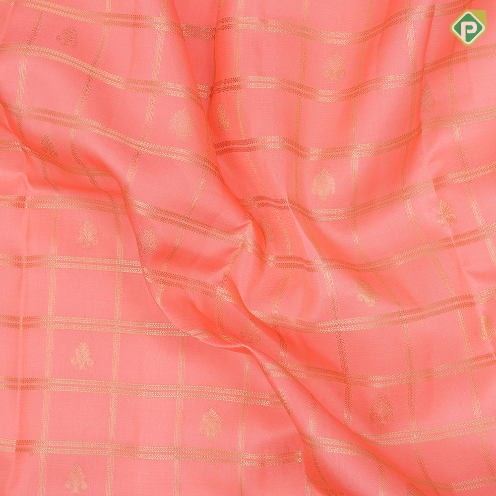 Peach gold zari window panel mid fancy butta pink gold zari fancy border Pure Mix silk saree