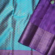 Peacock Blue Gold Zari Line Border Traditional Silk Saree