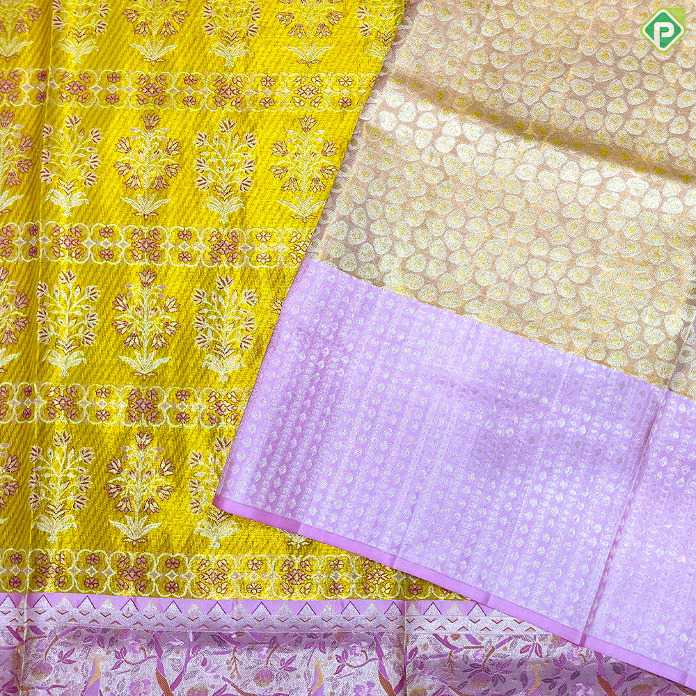 Golden Yellow With Grand Floral Design Exclusive Bridal Silk Saree
