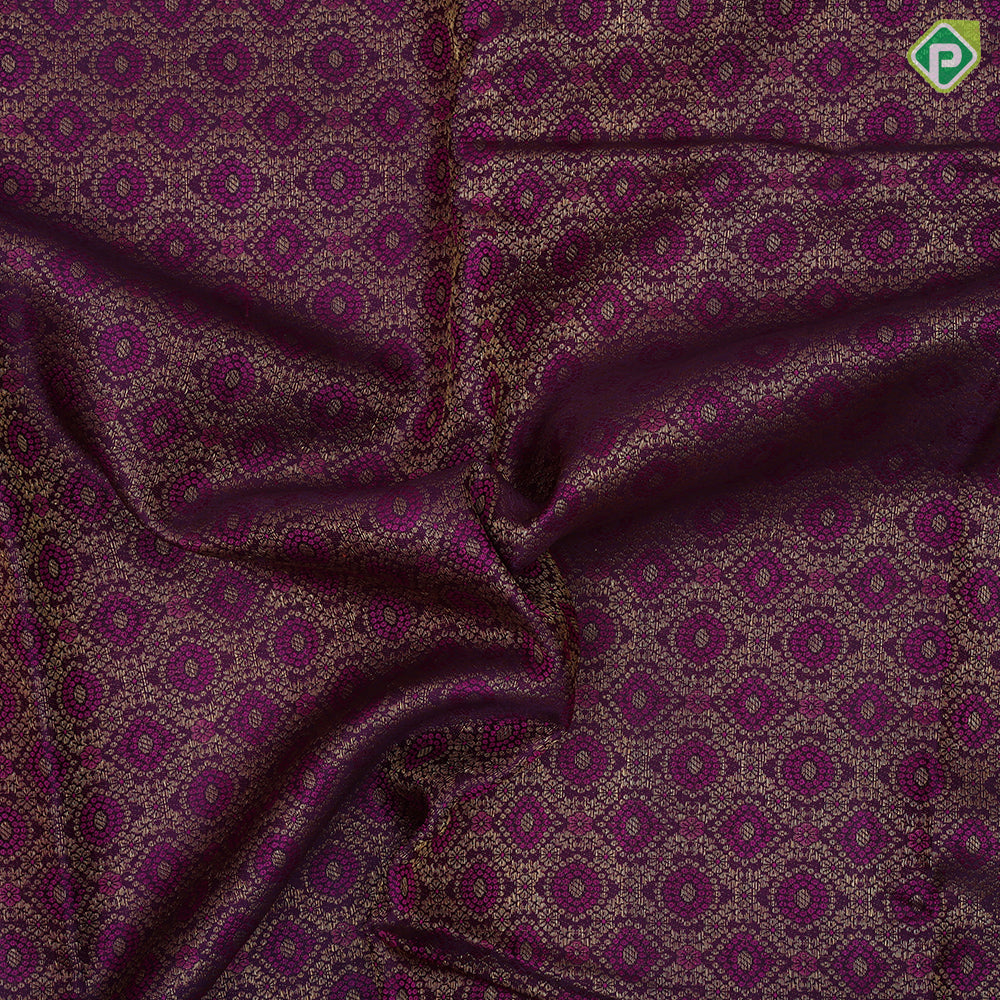 Royal purple and rani pink gold zari incorporated butta rose red gold zari parry's tower border bridal silk saree