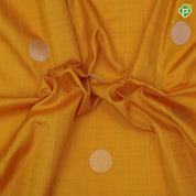 Emarald green silver gold zari round dots self gold zari border contrast orange pallu soft silk saree
