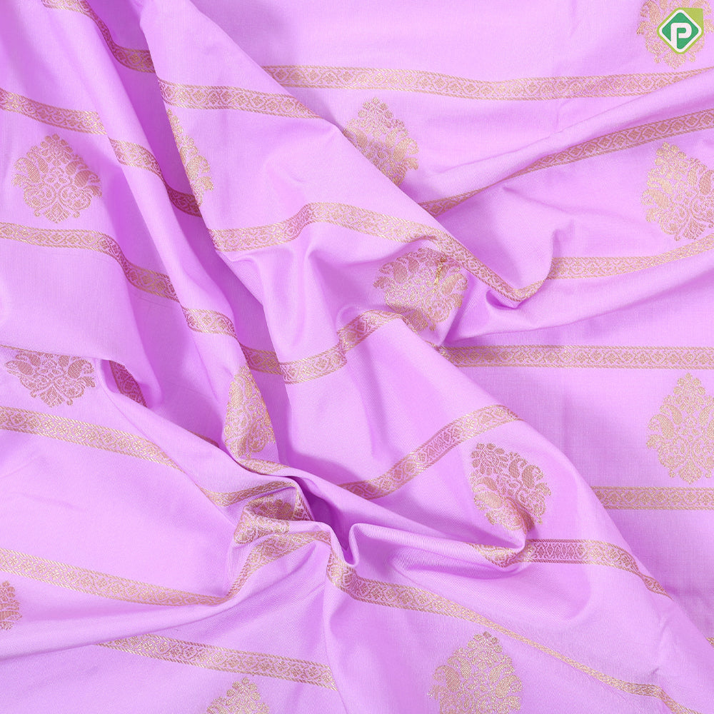 Lavender gold zari Lines and Butta Design contrast dark green peacock butta border art silk gift saree