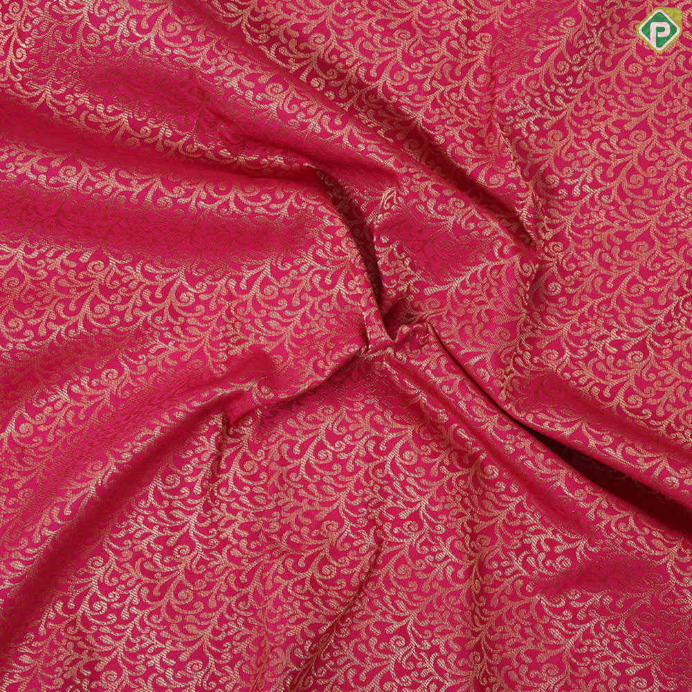 Rani pink gold zari grand floral design contrast thunder grey gold zari border art silk gift saree