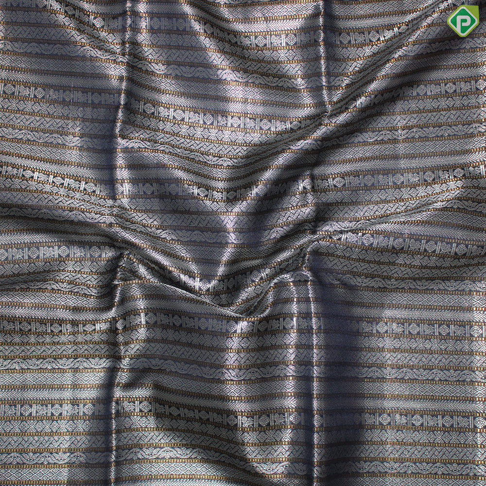 Dark Navy Blue Silver And Gold Zari Veldhaari Design  With Pink Color Border Traditional Silk Saree
