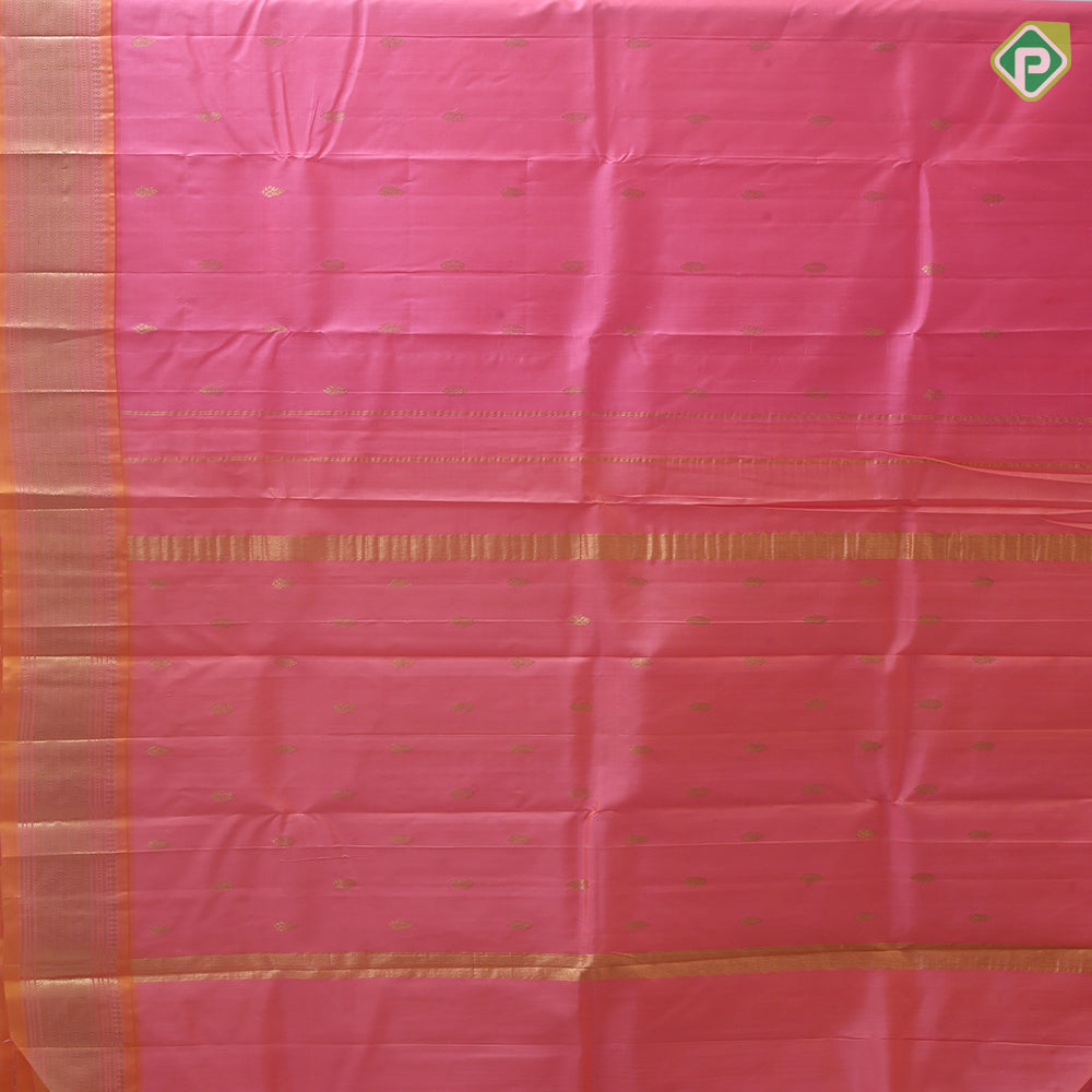 pale pink gold zari fancy butta orange gold zari diamond design one side border silk saree