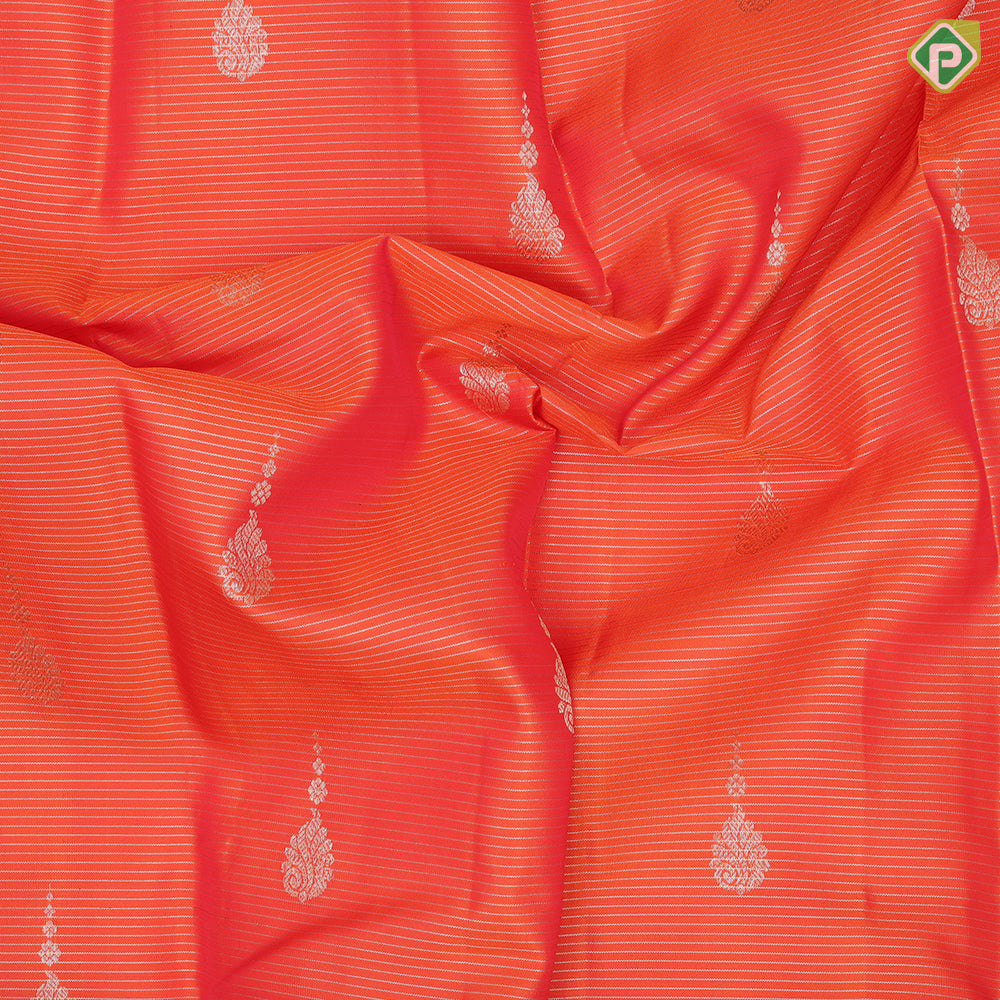 Orange Colour Gold Zari Vairaoosi Line Mango Butta Design Purple Colour Elephant Ruthracham Border Design Pure Mix Silk Saree