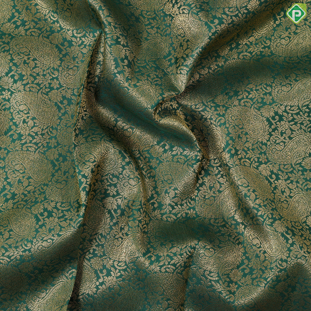 Dark green mango butta contrast light pink with gold zari mid bavanji border grand brocade bridal silk saree