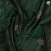 Bottle Green Gold Zari Small Checks Chagaram Butta Magenta Colour Elephant Yali Border Design Traditional Silk Saree