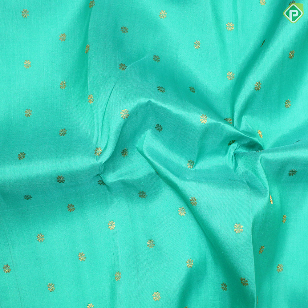 Rexona Green Thousand Butta Contrast Orange Meena Work Border Gadwal Silk Saree