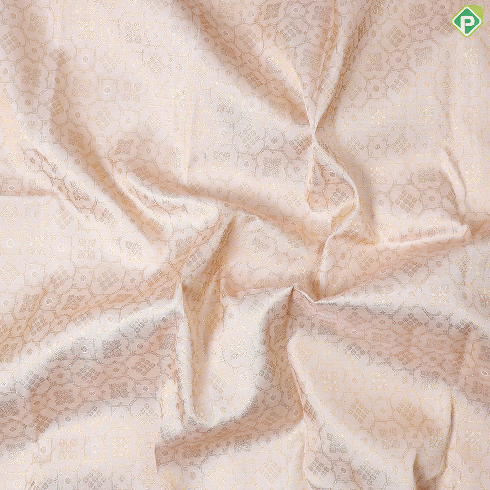 Creamy Sandal With Green Colour Pythonic Design Border Grand Bridal Silk Saree