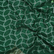 Bottle Green With Half White Rings Gold Zari Big Leaf Butta Motifs Border Trendy Linen Silk Saree