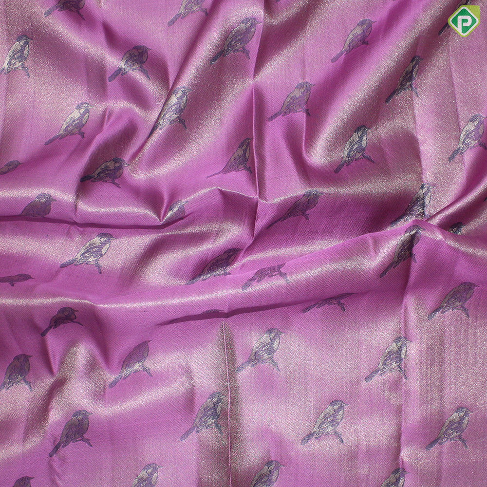 Pink Birds Design Gold Zari With Rexsona Green Jungle Border Fancy Trendy Silk Saree