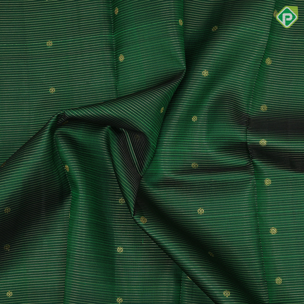 Bottle Green Gold Zari Vairaoosi Small Flower Butta Self Colour Peacock Border Design Traditional Silk Saree