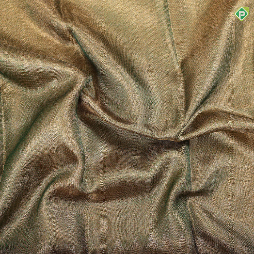 Goldish Green gold zari Raja Ravi varma's Shakundala Poetic movement in full tissue signature silk saree
