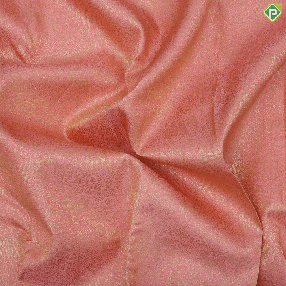 peach pink gold zari grand vanasigaram design rani red round flower butta rettapet border bridal silk saree