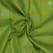 Parrot green Silver zari checks mid gold zari butta motifs lavender gold zari meena work lines border vintage silk saree