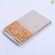 wood beige cream checked flower design contrast pink cream modern art border fancy cotton saree