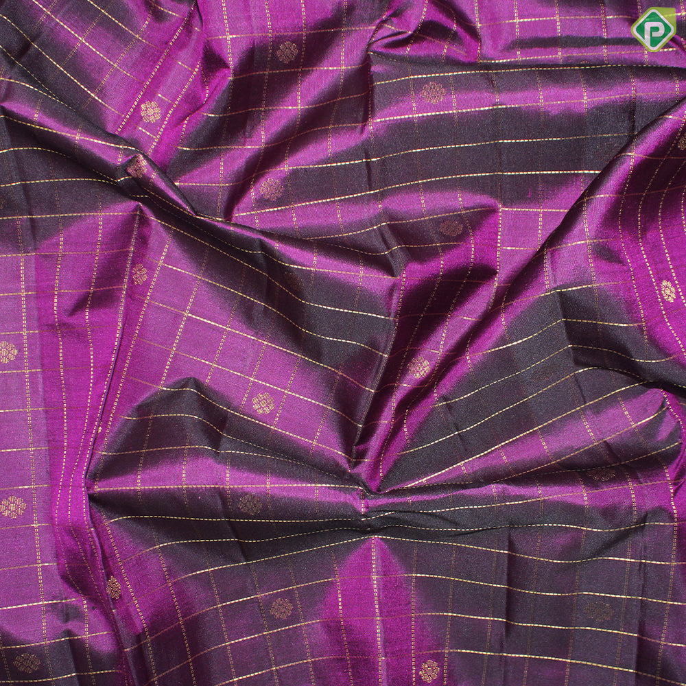 Magenta Color Gold Zari Vaira Oosi Line And Small Motif Border Peacock Tree Butta Traditional Silk Saree