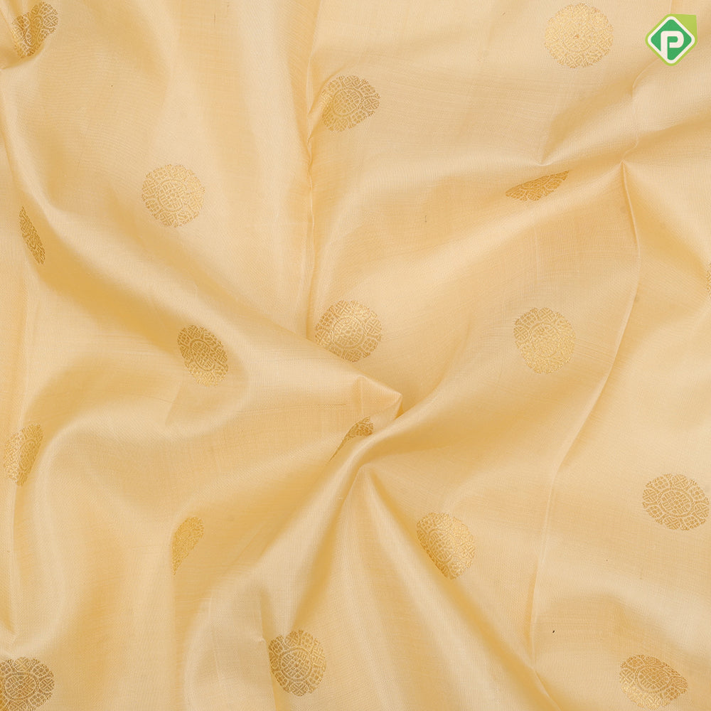 Sandal color gold zari self design round butta self gold zari edge border traditional silk saree