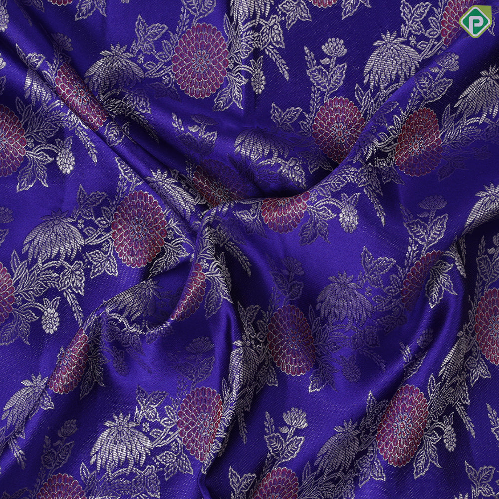 Royal violet blooming flower meena work design self border exclusive bridal silk saree