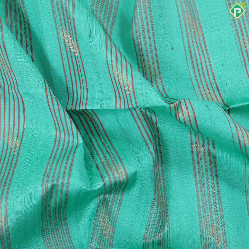 Rexona green red grouped stripes paddy ear design borderless soft silk saree