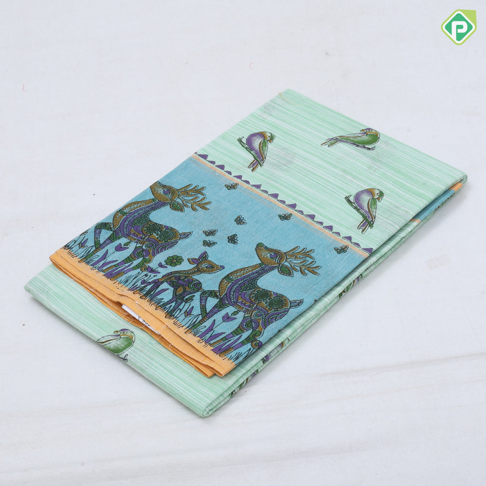Full body sparrow design wild deer printed border summer cool light weight saree