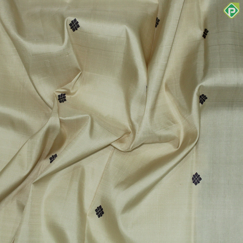 Cream Color Flower Motif With Red Color Peacock Design Border Thread Work Silk Saree