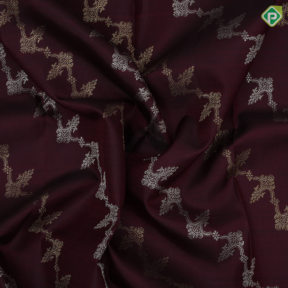 Brown Colour Gold Silver Zari Floral Design Baby Pink Peacock Border Design Trending Fancy Silk Saree