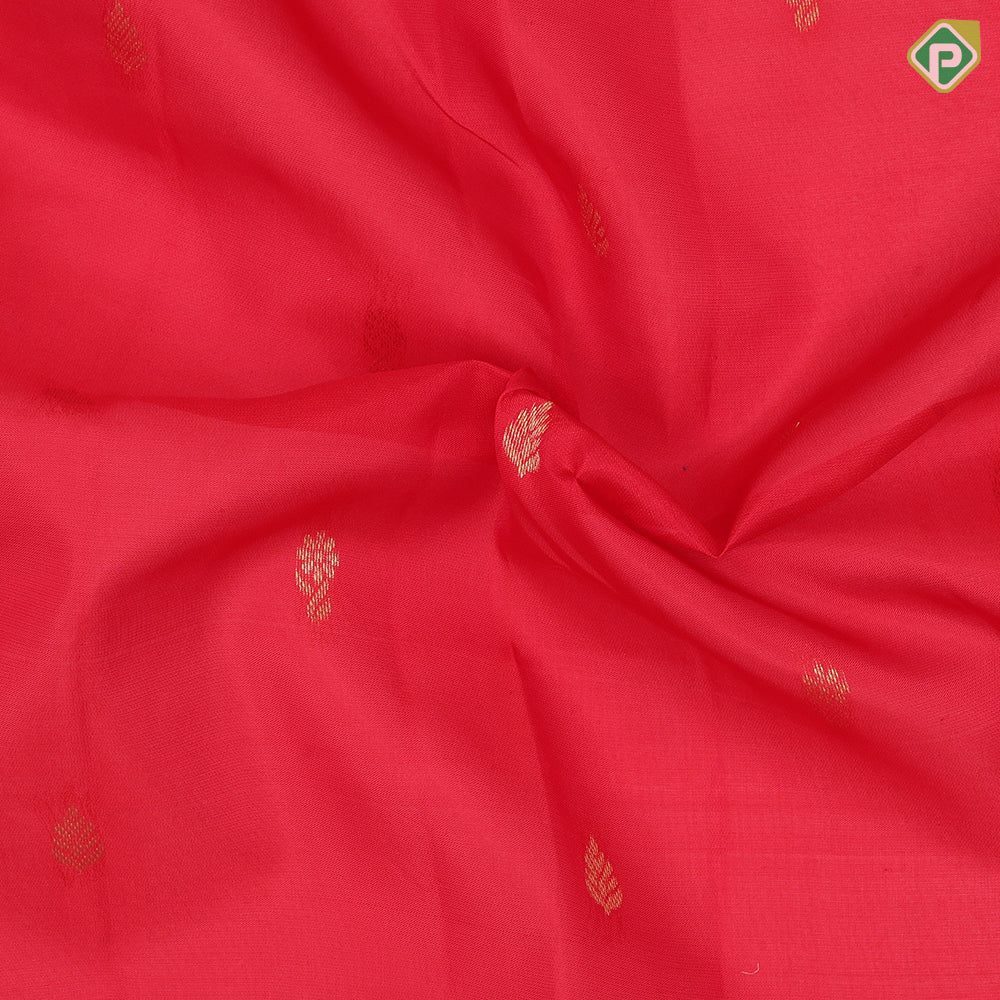 Chilly Red Gold Zari Flower Thilagam Butta Design Rexsona Green Floral Border Design Pure Mix Silk Saree