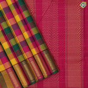 Multi colour gold zari checks design self gold zari bavanji border paalum pazhamun kattam silk saree