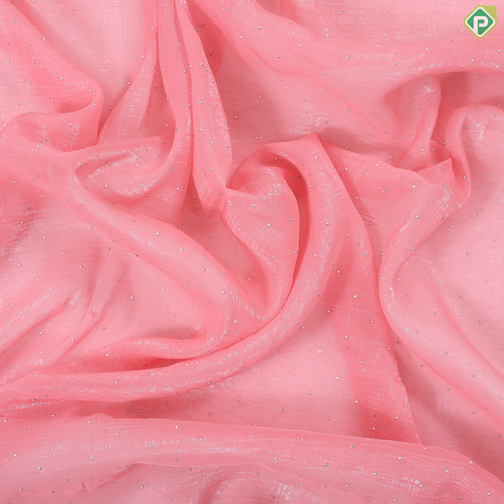 Baby pink tissue effect chamki work design self multi color embroidered cut work border Hollywood fancy saree