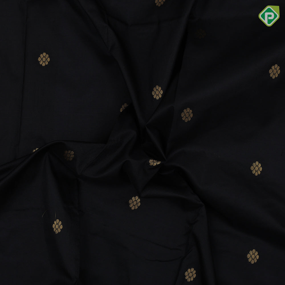 Black with gold zari fancy flower butta design rani red gold zari mango thilagam butta border pure mix saree