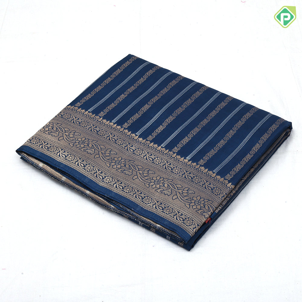 Dark color silver gold zari stripes design self rangoli border banaras style trending fancy saree