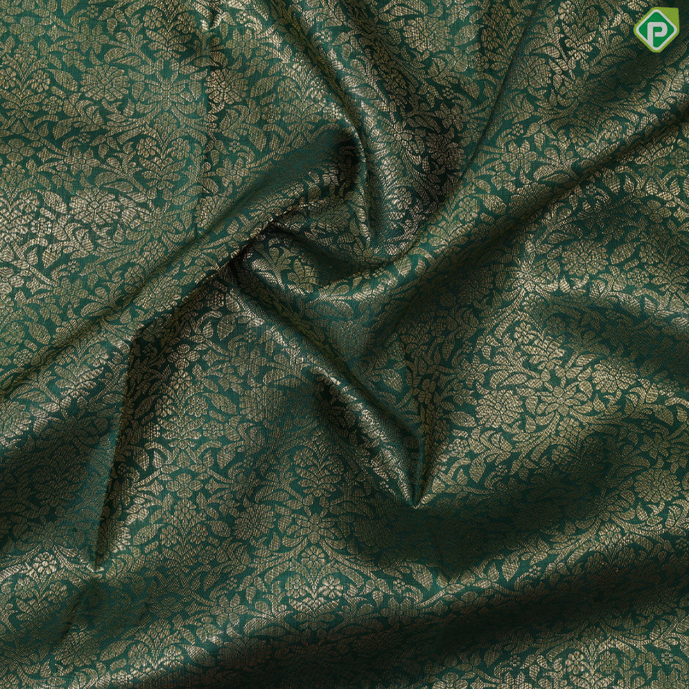 Dark green with gold zari grand floral design contrast maroon red gold zari border grand brocade bridal silk saree