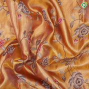 light Lavender gold zari with silk thread floral embroidered design plain gold zari zig zag border embroidery silk saree