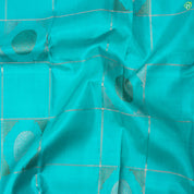 Peacock Green With Silver Zari Checked Edge Border Trendy Designer Silk Saree