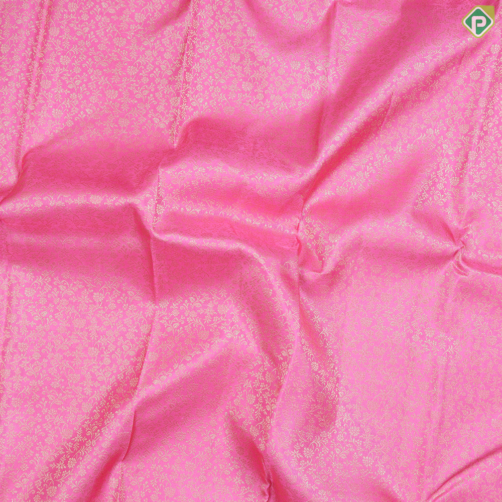 Light Pink With Gold Zari Body Design Self Colour With Green Edge Border Grand Silk Saree
