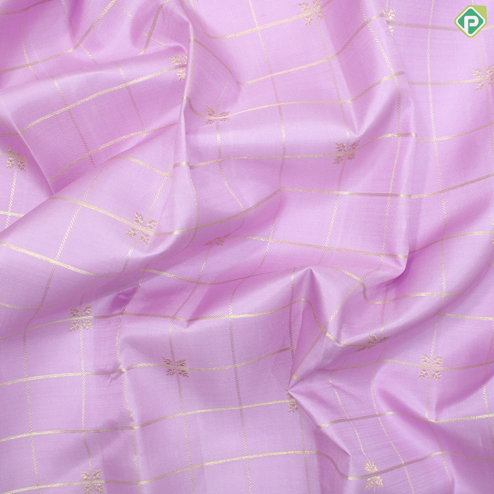 Baby Pink Silver Gold Zari Checks Self Peacock Butta Border Traditional Silk Saree