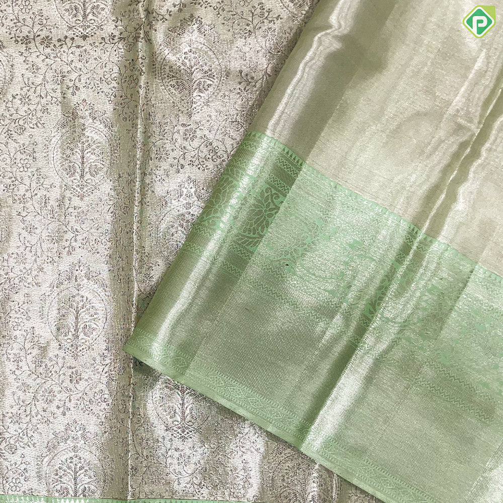 Pista Green With Neem Zari Small Creeper Design And Rexona Green Border Grand Tissue Bridal Silk Saree