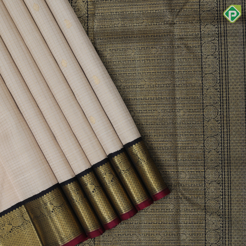 cream white gold zari kattam rudraksham butta black gold zari butta spin design red edge border exclusive traditional silk saree