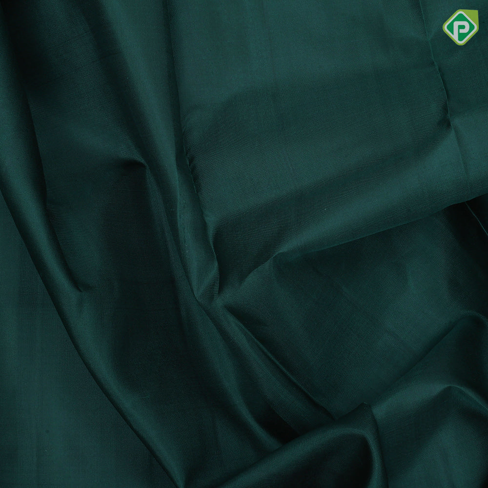 Olive green full body plain design contrast rose pink rettapet temple border traditional silk saree