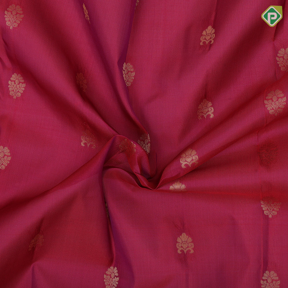 Chilly Red Gold Zari Flower Butta Design Purple Ruthracham Flower Border Design Pure Mix Silk Saree