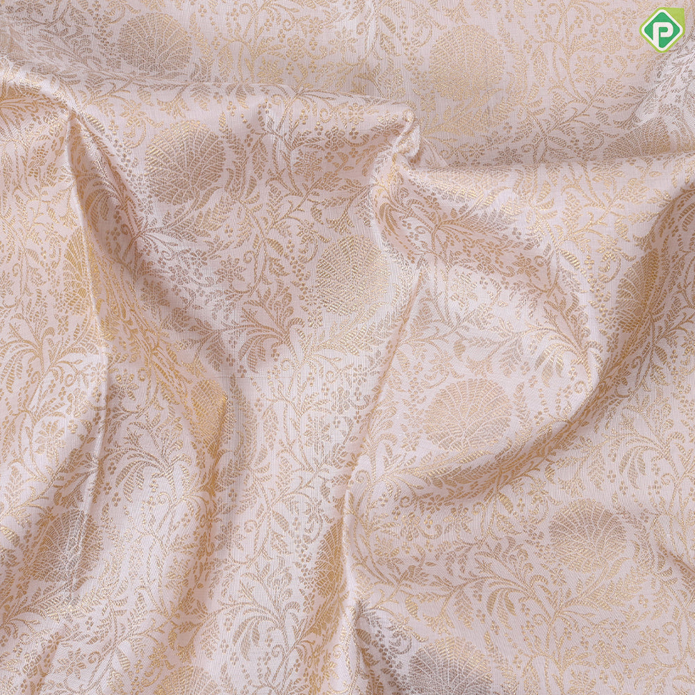 Cream White grand floral design contrast border exclusive grand bridal silk saree