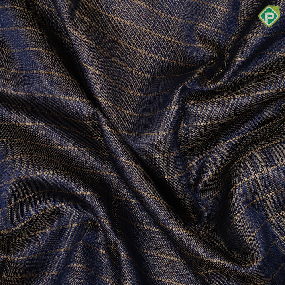 Mid night blue gold zari by zari lines tissue weaved gold base multi color lotus meena work master weaved silk saree
