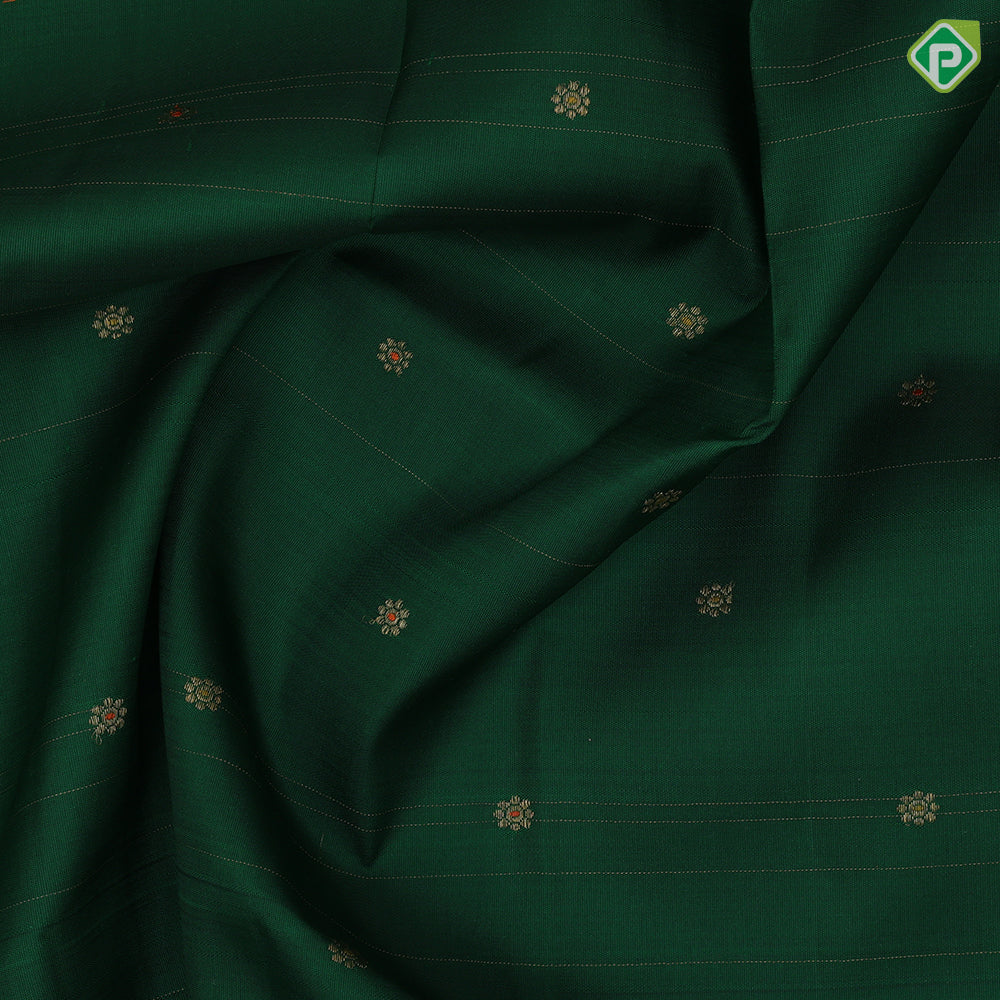 Dark Green Gold Zari Small Motif Design Edge Border Design Trendy Silk Saree