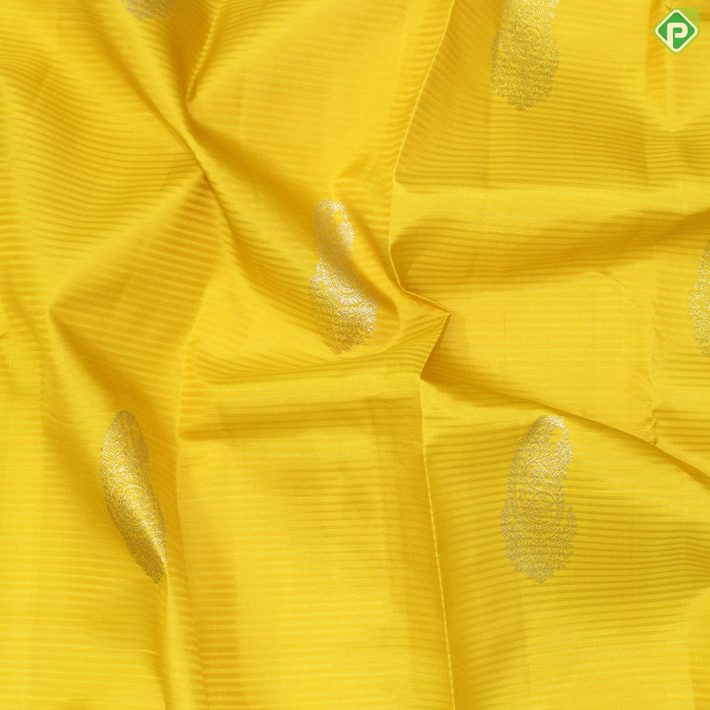 Mustard Yellow Gold Zari Mango Motif With  Pink Thread Work Border Traditional Silk Saree