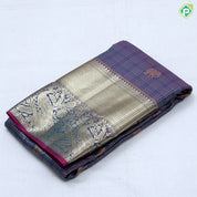 Pink gold zari checks and elephant butta design self gold zari peacock and zig zag border Art silk saree