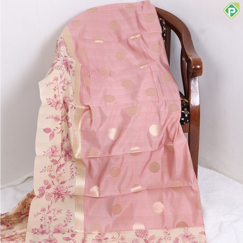 Onion Pink With Copper Zari Cercle Design Semi Tusser Saree