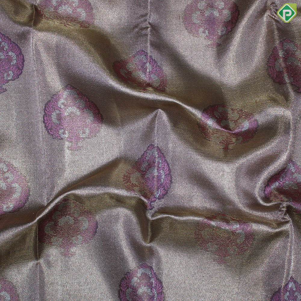 Golden Beige Fancy Tree Butta Contrast Pink Silver Gold Zari Mayilkan Border Grand Bridal Silk Saree